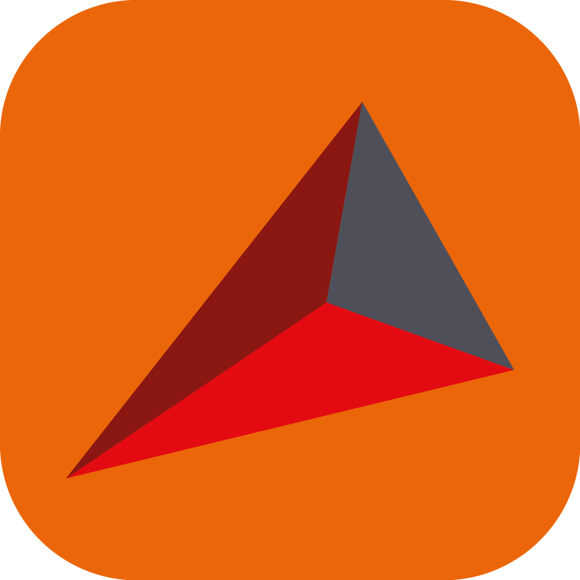 Das App-Icon hat einen orangefarbenen Hintergrund, darauf ist ein rotes Dreieck.