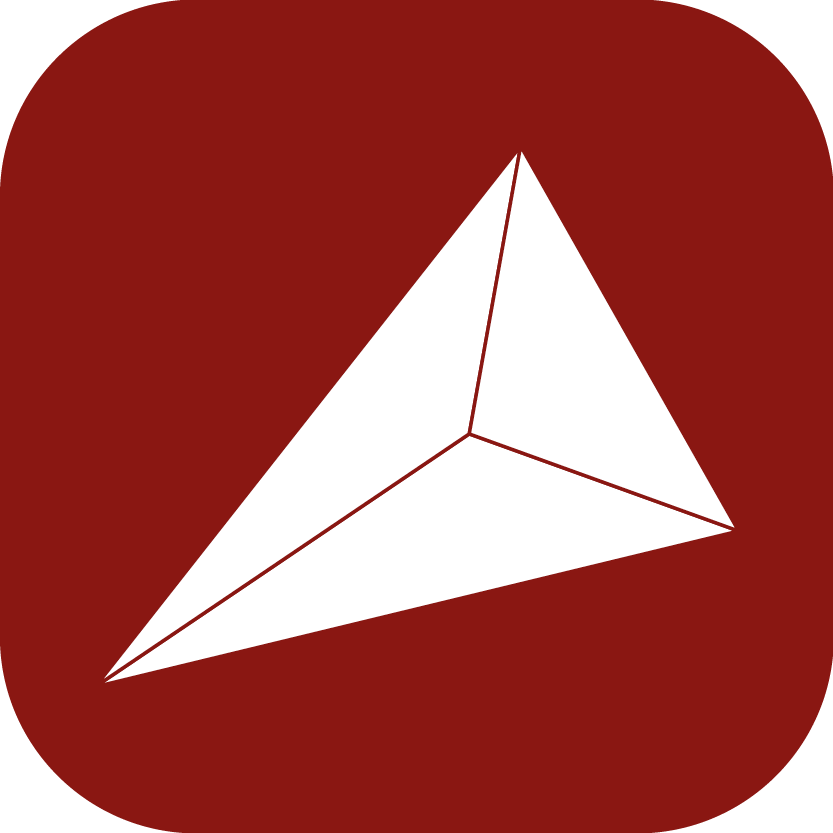 Das App-Icon hat einen dunkelroten Hintergrund, darauf ist ein weißes Dreieck.